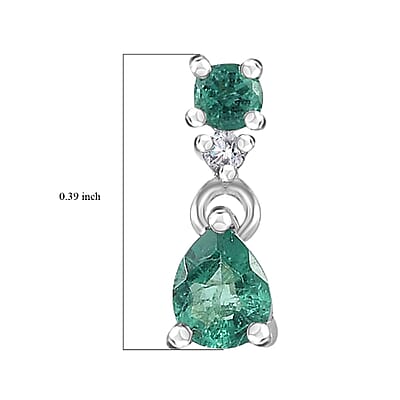 AAA Kagem Zambian Emerald and White Zircon Dangle Earrings in Platinum Over Sterling Silver 0.35 ctw