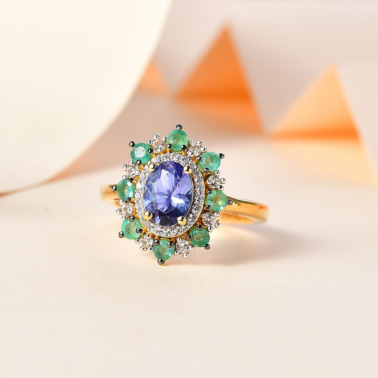 Tanzanite and Multi Gemstone Daisy Floral Ring in Vermeil Yellow Gold Over Sterling Silver (Size 10.0) 2.30 ctw