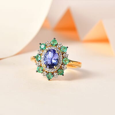 Tanzanite and Multi Gemstone Daisy Floral Ring in Vermeil Yellow Gold Over Sterling Silver (Size 10.0) 2.30 ctw