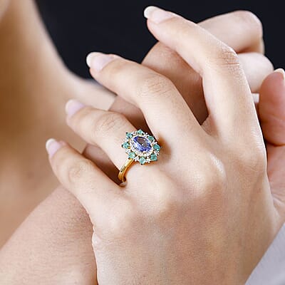 Tanzanite and Multi Gemstone Daisy Floral Ring in Vermeil Yellow Gold Over Sterling Silver (Size 10.0) 2.30 ctw