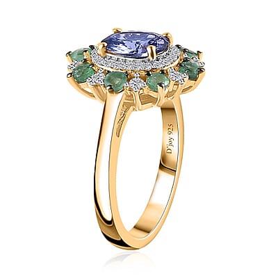Tanzanite and Multi Gemstone Daisy Floral Ring in Vermeil Yellow Gold Over Sterling Silver (Size 10.0) 2.30 ctw