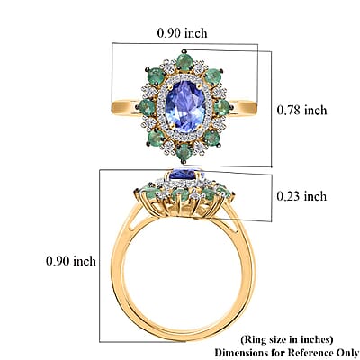 Tanzanite and Multi Gemstone Daisy Floral Ring in Vermeil Yellow Gold Over Sterling Silver (Size 10.0) 2.30 ctw