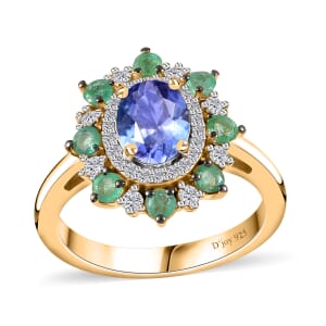 Tanzanite and Multi Gemstone Daisy Floral Ring in Vermeil Yellow Gold Over Sterling Silver (Size 7.0) 2.30 ctw
