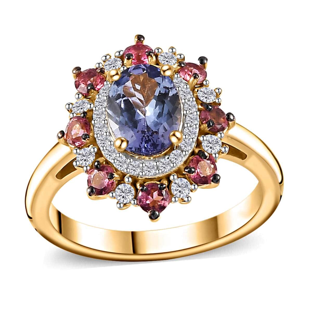 Tanzanite and Multi Gemstone Daisy Floral Ring in Vermeil Yellow Gold Over Sterling Silver (Size 10.0) 2.20 ctw image number 0