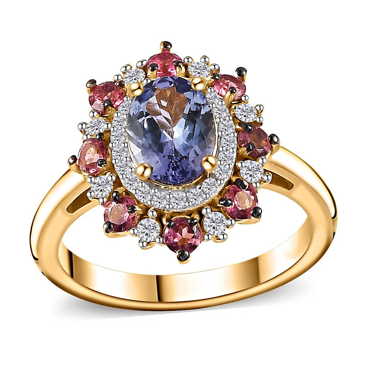 Tanzanite and Multi Gemstone Floral Ring in Vermeil Yellow Gold Over Sterling Silver (Size 5.0) 2.20 ctw image number 0
