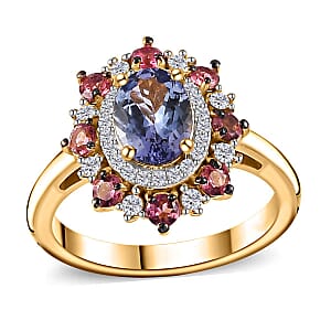 Tanzanite and Multi Gemstone Floral Ring in Vermeil Yellow Gold Over Sterling Silver (Size 5.0) 2.20 ctw
