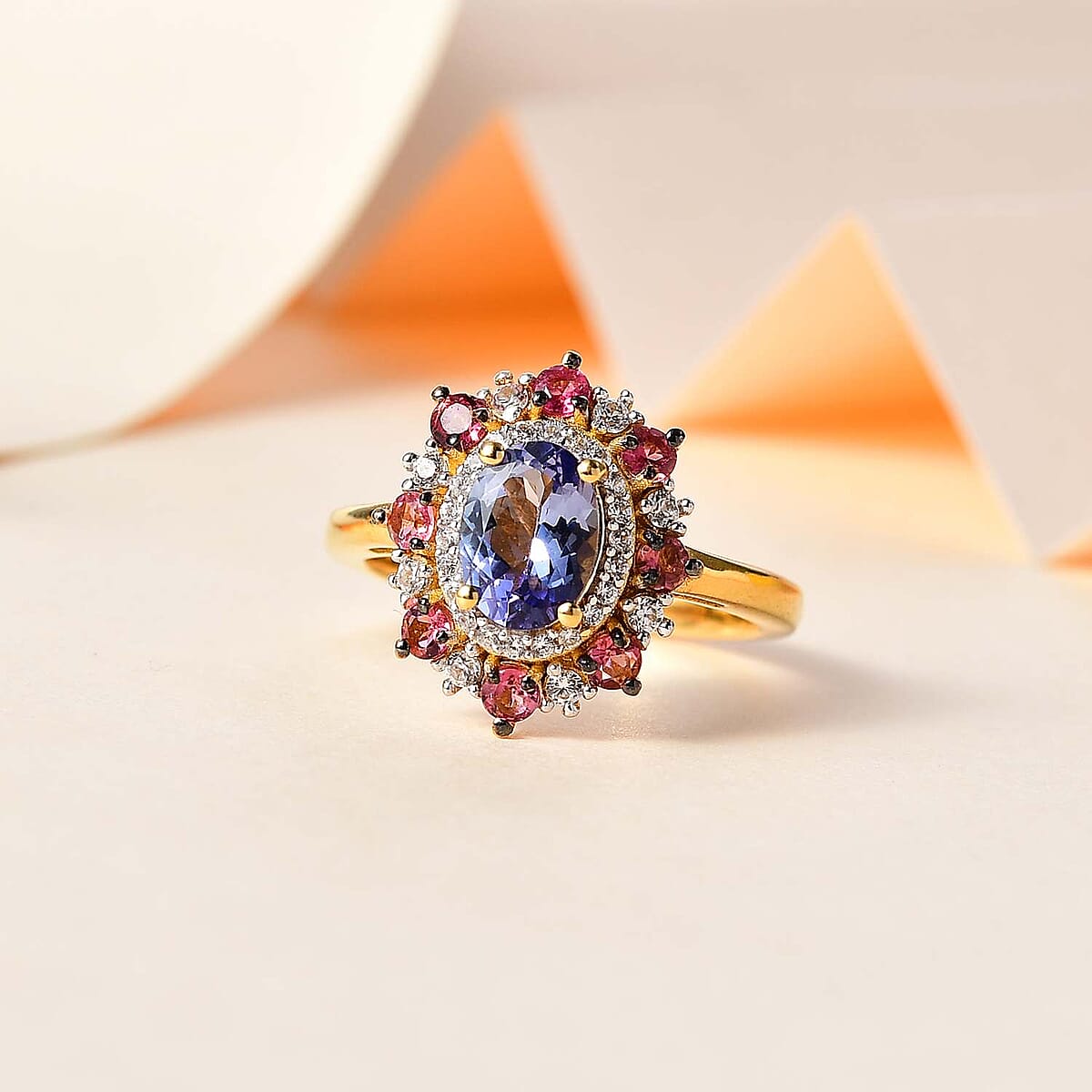 Tanzanite and Multi Gemstone Floral Ring in Vermeil Yellow Gold Over Sterling Silver (Size 5.0) 2.20 ctw image number 1