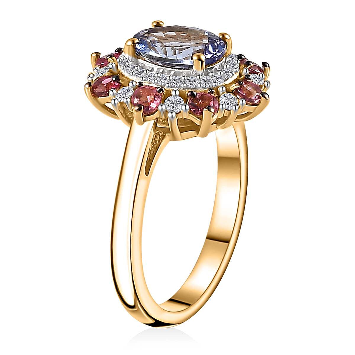 Tanzanite and Multi Gemstone Floral Ring in Vermeil Yellow Gold Over Sterling Silver (Size 5.0) 2.20 ctw image number 3
