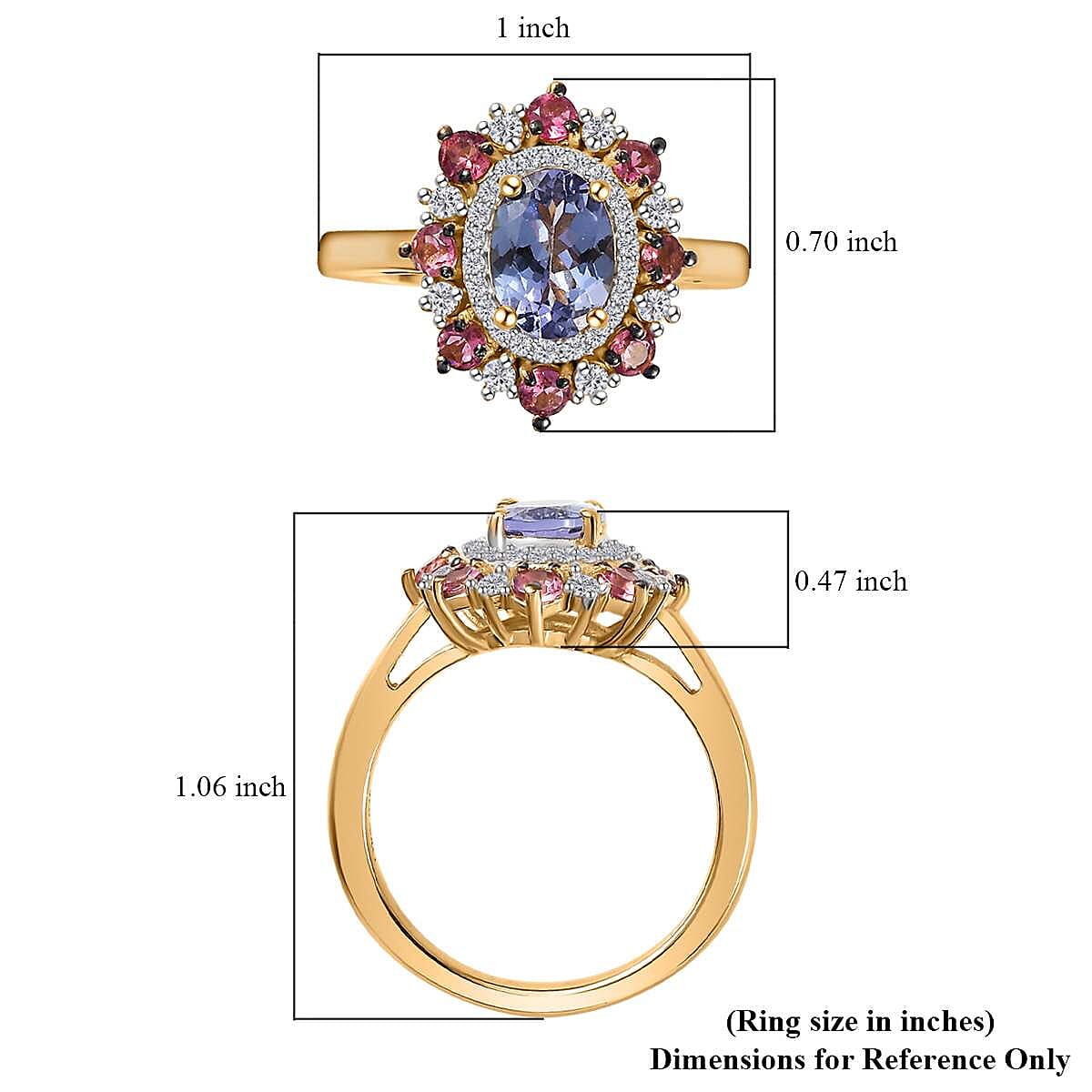 Tanzanite and Multi Gemstone Floral Ring in Vermeil Yellow Gold Over Sterling Silver (Size 5.0) 2.20 ctw image number 5