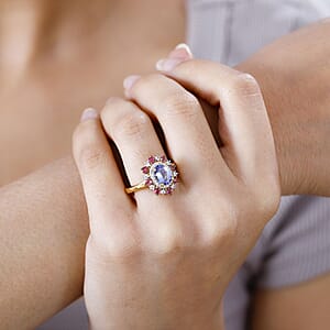 D'Joy Tanzanite, Multi Gemstone Daisy Floral Ring in Vermeil YG Over Sterling Silver (Size 7.0) 2.20 ctw