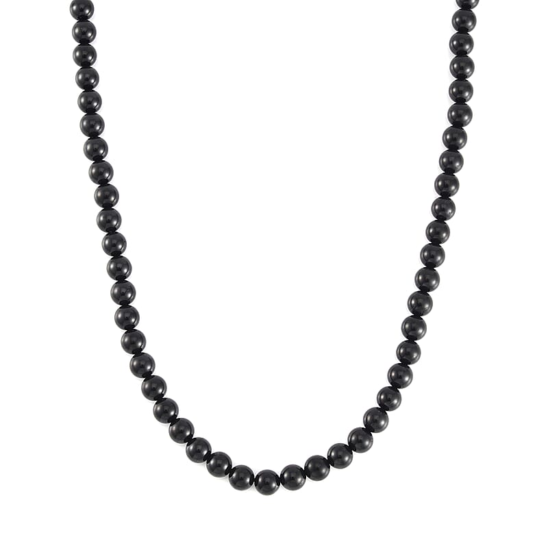 Thai Black Spinel Beaded Necklace 18-20 Inches in Rhodium Over Sterling Silver 310.00 ctw