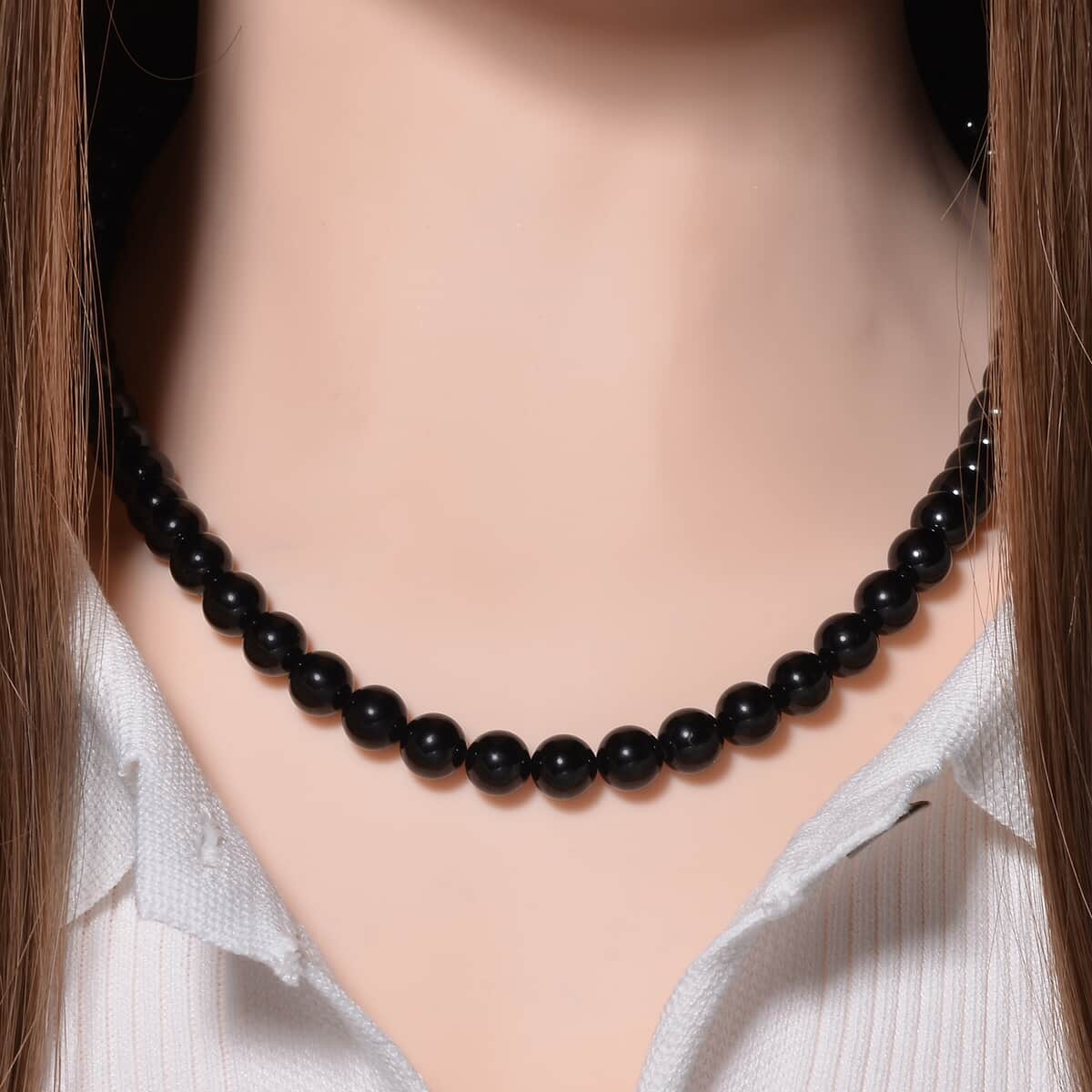 Thai Black Spinel Beaded Necklace 18-20 Inches in Rhodium Over Sterling Silver 310.00 ctw image number 1