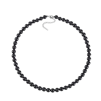 Thai Black Spinel Beaded Necklace 18-20 Inches in Rhodium Over Sterling Silver 310.00 ctw