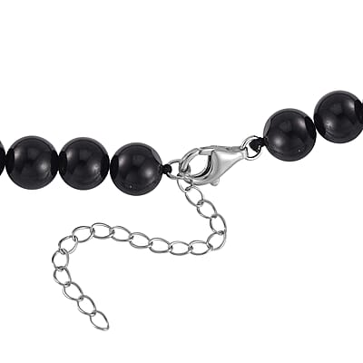 Thai Black Spinel Beaded Necklace 18-20 Inches in Rhodium Over Sterling Silver 310.00 ctw