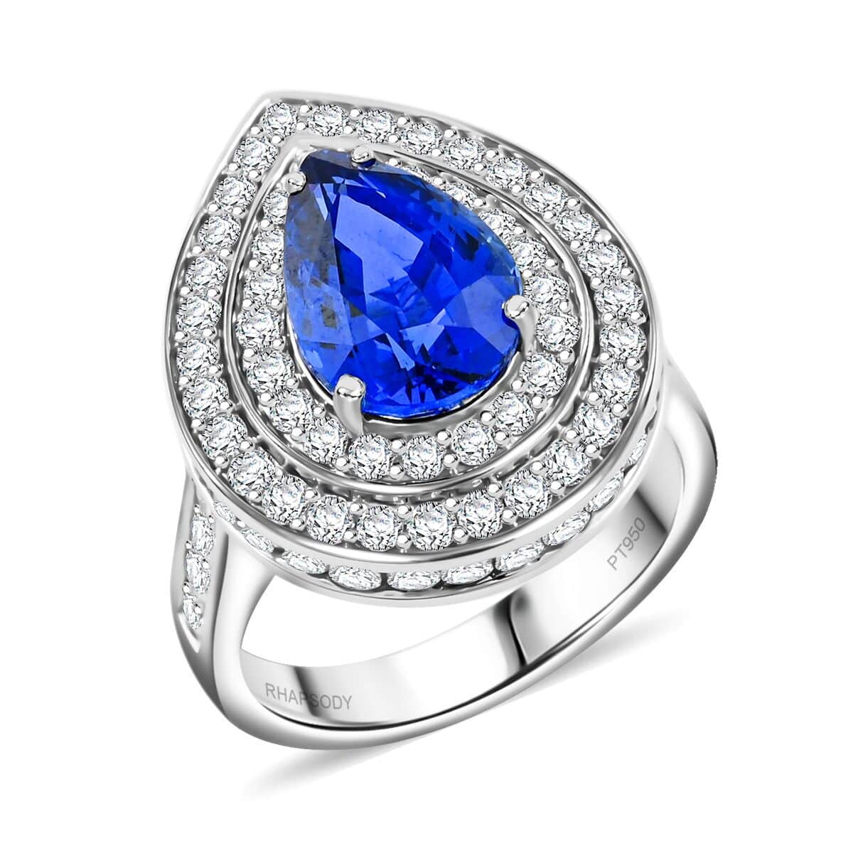 Chairman Vault Collection Certified & Appraised Rhapsody 950 Platinum AAAA Royal Ceylon Sapphire and E-F VS Diamond Ring (Size 7.0) 10.77 Grams 6.05 ctw image number 0