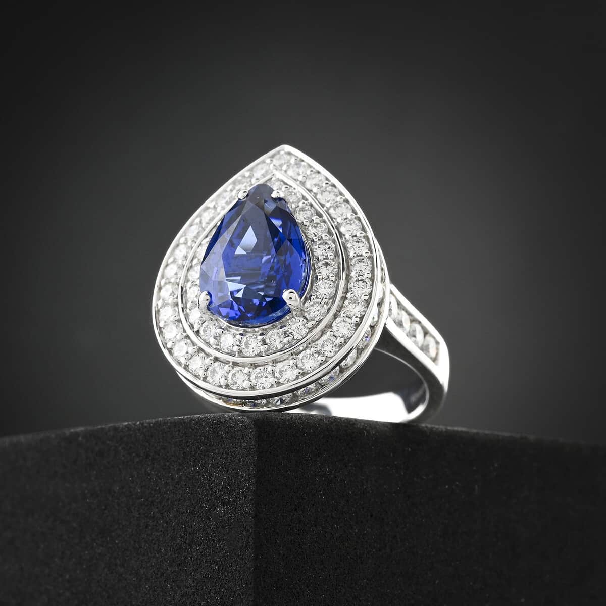 Chairman Vault Collection Certified & Appraised Rhapsody 950 Platinum AAAA Royal Ceylon Sapphire and E-F VS Diamond Ring (Size 7.0) 10.77 Grams 6.05 ctw image number 1