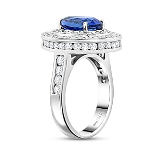 Chairman Vault Collection Certified & Appraised Rhapsody 950 Platinum AAAA Royal Ceylon Sapphire and E-F VS Diamond Ring (Size 7.0) 10.77 Grams 6.05 ctw
