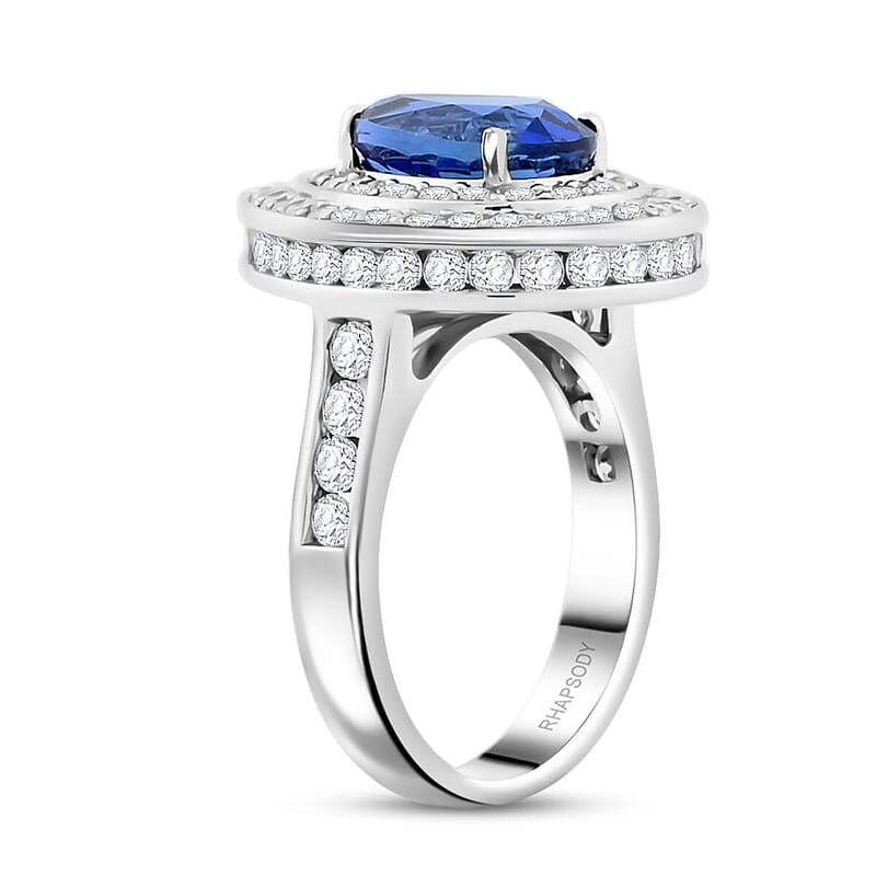 Chairman Vault Collection Certified & Appraised Rhapsody 950 Platinum AAAA Royal Ceylon Sapphire and E-F VS Diamond Ring (Size 7.0) 10.77 Grams 6.05 ctw