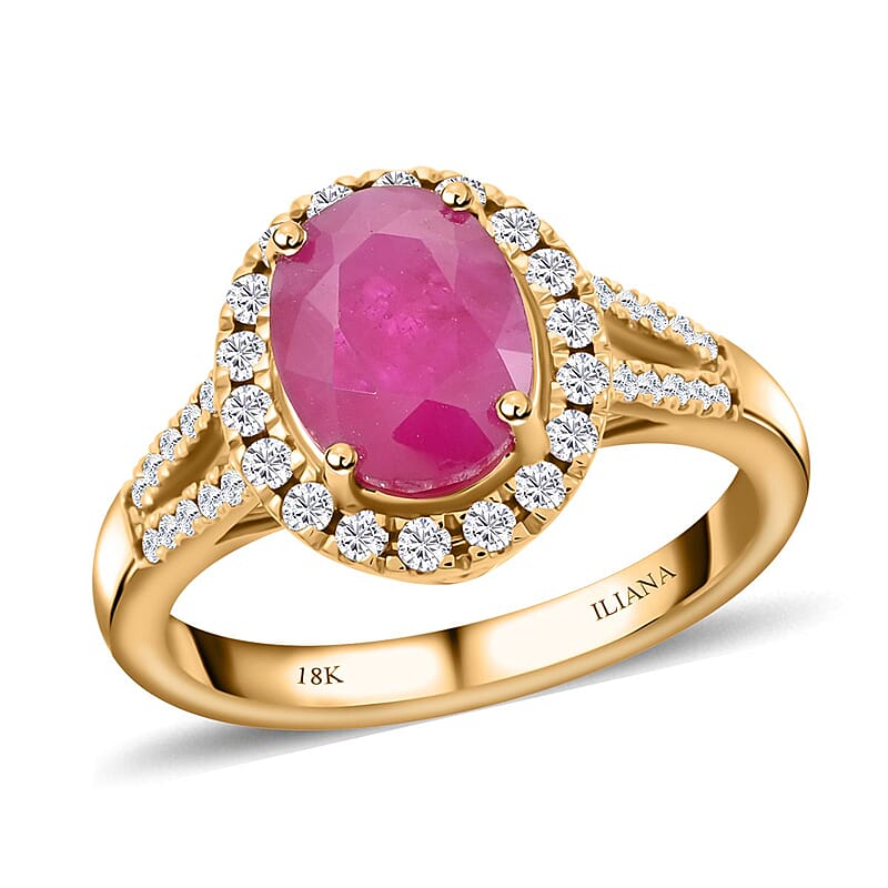 Iliana AAA Montepuez Ruby and SI Diamond 2.35 ctw Ring in 18K Yellow Gold (Size 11.0) 5.07 Grams