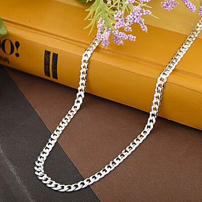 Sterling Silver Flat Curb Chain Necklace 24 Inches 14.60 Grams