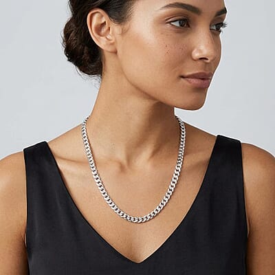 Sterling Silver Flat Curb Chain Necklace 24 Inches 14.60 Grams
