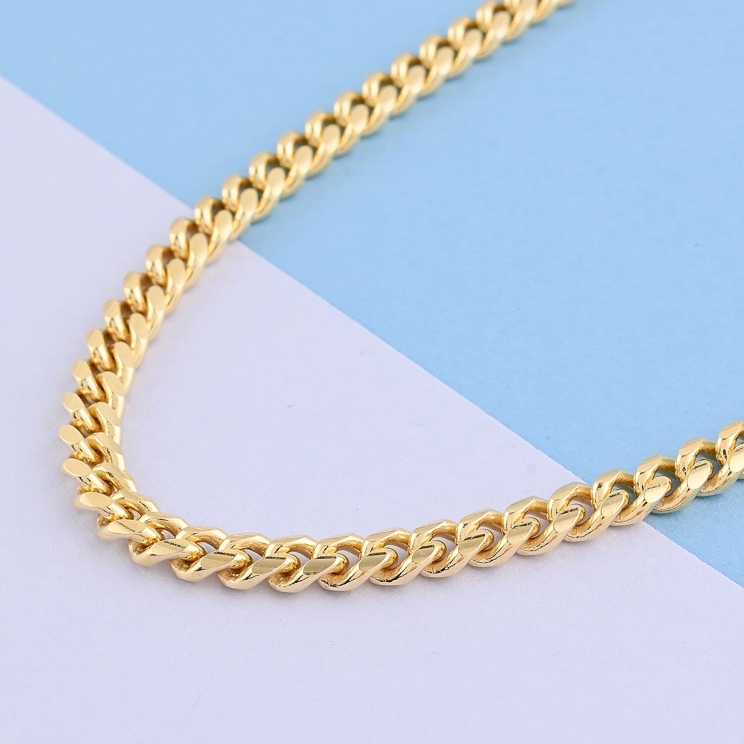 14K Yellow Gold Over Sterling Silver Flat Curb Chain Necklace 24 Inches 14.60 Grams
