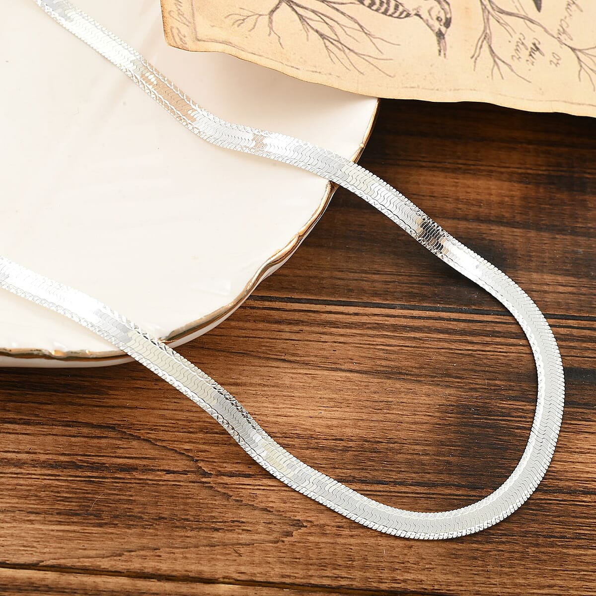 Sterling Silver Herringbone Chain Necklace 20 Inches 10.3 Grams image number 1