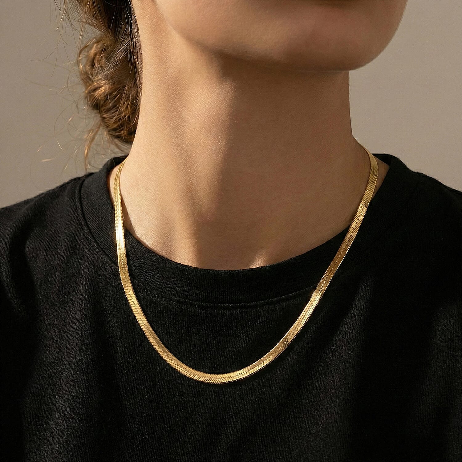 14K Yellow Gold Over Sterling Silver Textured Herringbone Chain Necklace 18 Inches 3.50 Grams