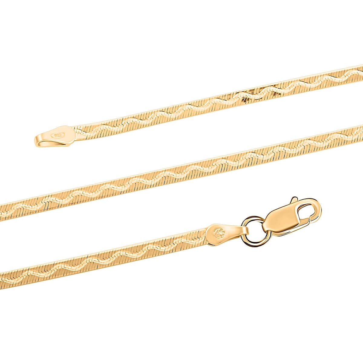 14K Yellow Gold Over Sterling Silver Herringbone Chain Necklace 18 Inches 3.90 Grams image number 2