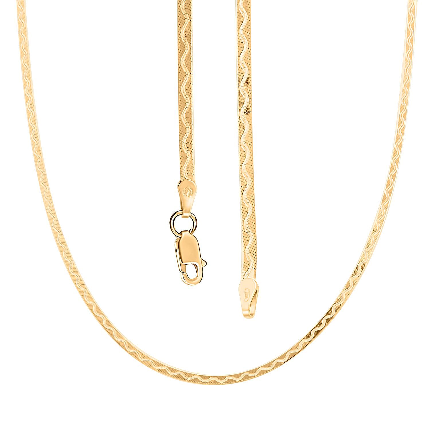 14K YG Over Sterling Silver Zig-Zag Herringbone Chain Necklace (18 Inches) (3.90 Grams)