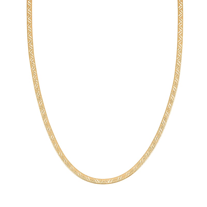 14K Yellow Gold Over Sterling Silver Textured Chevron Chain Necklace 18 Inches 3.90 Grams