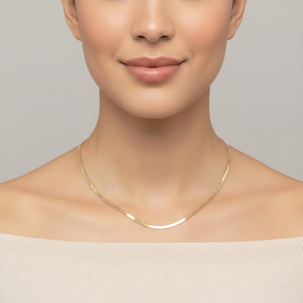 14K Yellow Gold Over Sterling Silver Textured Chevron Chain Necklace 18 Inches 3.90 Grams