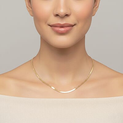 14K Yellow Gold Over Sterling Silver Textured Chevron Chain Necklace 18 Inches 3.90 Grams