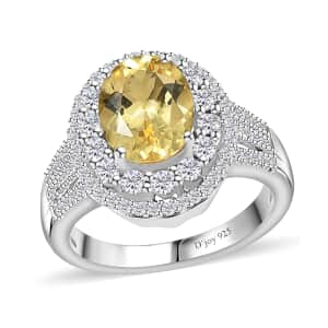 Brazilian Sunfire Beryl and Moissanite Cocktail Ring in Platinum Over Sterling Silver (Size 10.0) 2.65 ctw