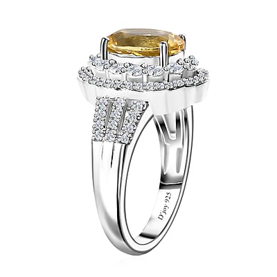 Brazilian Sunfire Beryl and Moissanite Cocktail Ring in Platinum Over Sterling Silver (Size 10.0) 2.65 ctw