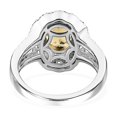 Brazilian Sunfire Beryl and Moissanite Cocktail Ring in Platinum Over Sterling Silver (Size 10.0) 2.65 ctw
