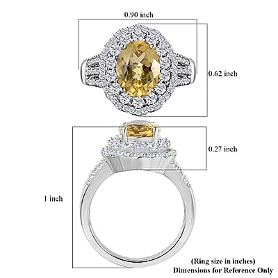 Brazilian Sunfire Beryl and Moissanite Cocktail Ring in Platinum Over Sterling Silver (Size 10.0) 2.65 ctw