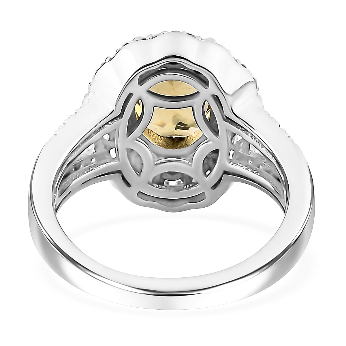 Brazilian Sunfire Beryl and Moissanite Cocktail Ring in Platinum Over Sterling Silver (Size 6.0) 2.65 ctw image number 4