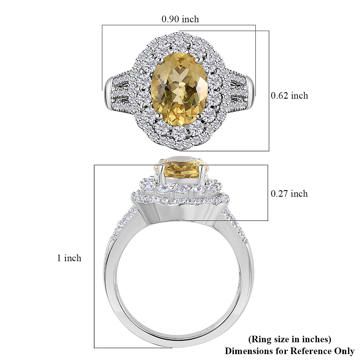 Brazilian Sunfire Beryl and Moissanite Cocktail Ring in Platinum Over Sterling Silver (Size 6.0) 2.65 ctw image number 5