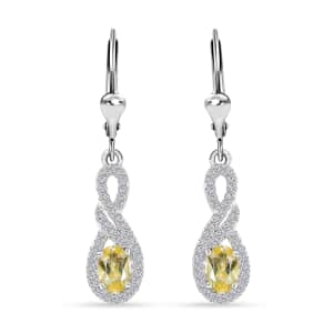 Brazilian Sunfire Beryl and White Zircon Lever Back Earrings in Platinum Over Sterling Silver 1.50 ctw