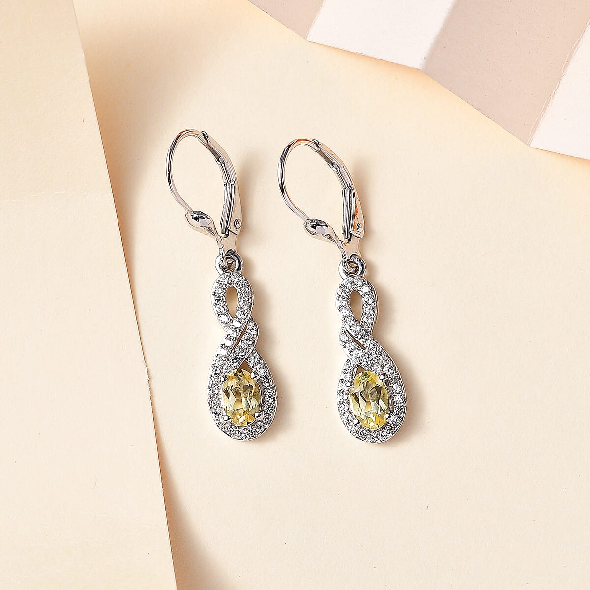 Brazilian Sunfire Beryl and White Zircon Lever Back Earrings in Platinum Over Sterling Silver 1.50 ctw image number 1