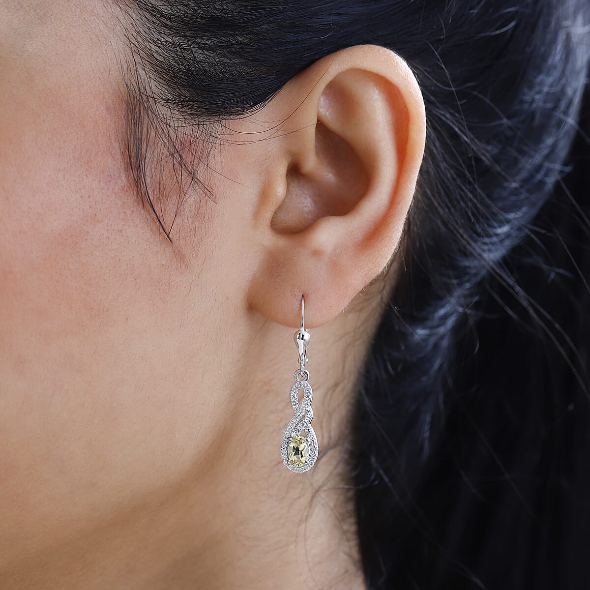Brazilian Sunfire Beryl and White Zircon Lever Back Earrings in Platinum Over Sterling Silver 1.50 ctw image number 2