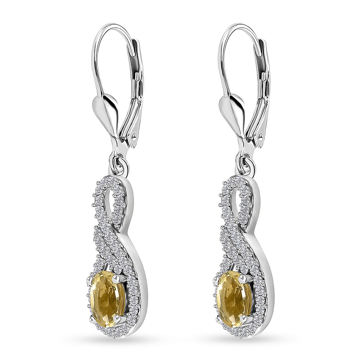 Brazilian Sunfire Beryl and White Zircon Lever Back Earrings in Platinum Over Sterling Silver 1.50 ctw image number 3