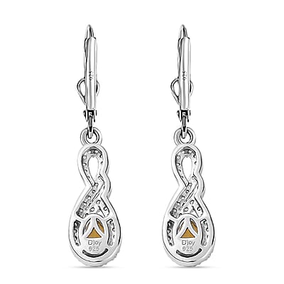 Brazilian Sunfire Beryl and White Zircon Lever Back Earrings in Platinum Over Sterling Silver 1.50 ctw