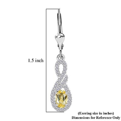 Brazilian Sunfire Beryl and White Zircon Lever Back Earrings in Platinum Over Sterling Silver 1.50 ctw