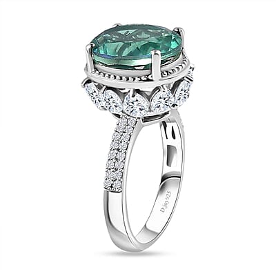 Peacock Quartz (Triplet) and White Zircon Ring in Platinum Over Sterling Silver (Size 10.0) 7.90 ctw