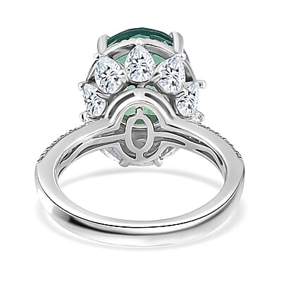 Peacock Quartz (Triplet) and White Zircon Ring in Platinum Over Sterling Silver (Size 10.0) 7.90 ctw