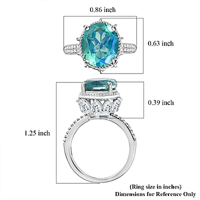 Peacock Quartz (Triplet) and White Zircon Ring in Platinum Over Sterling Silver (Size 10.0) 7.90 ctw
