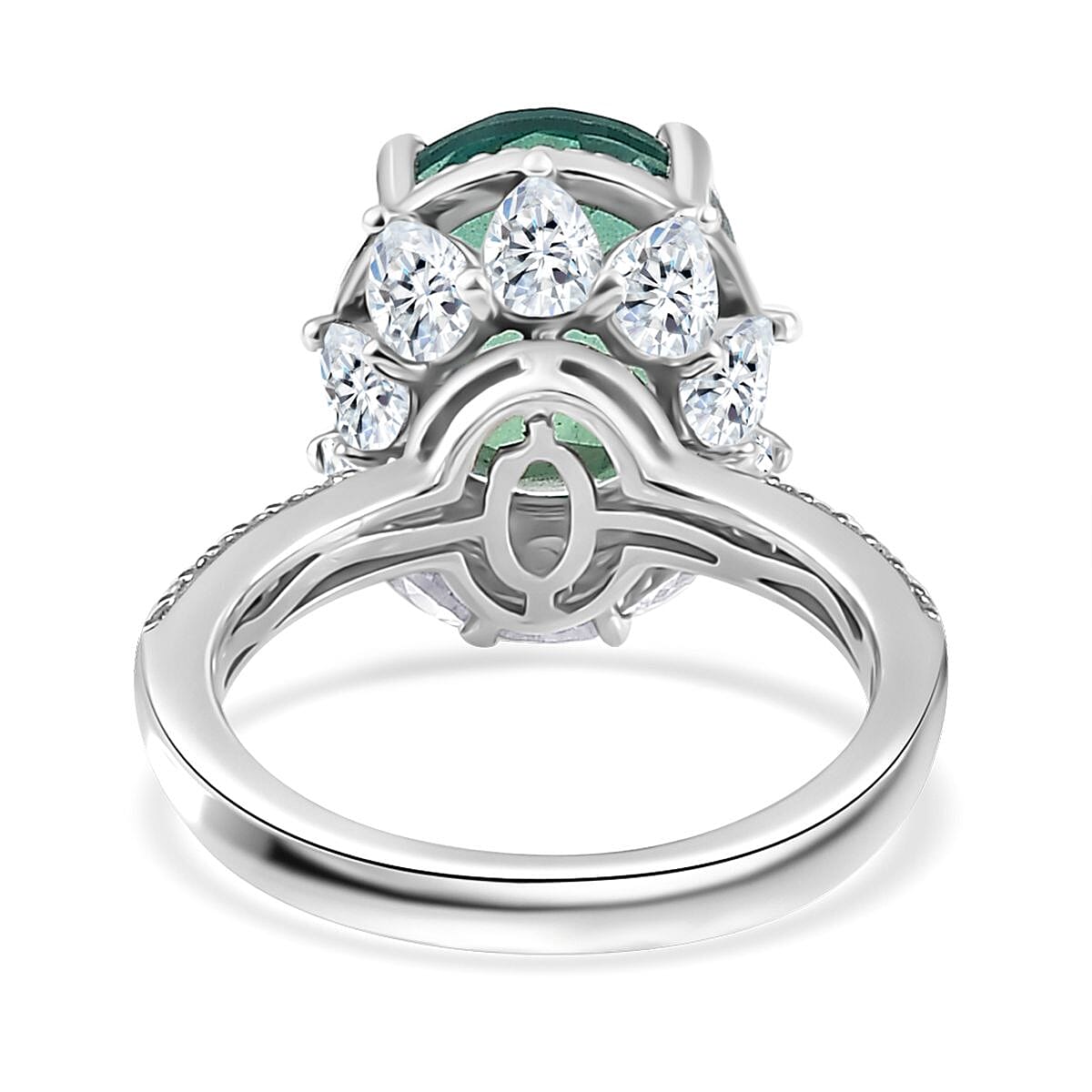 Peacock Quartz (Triplet) and White Zircon Ring in Platinum Over Sterling Silver (Size 9.0) 7.90 ctw image number 4