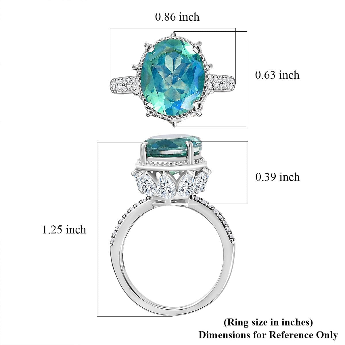 Peacock Quartz (Triplet) and White Zircon Ring in Platinum Over Sterling Silver (Size 9.0) 7.90 ctw image number 5